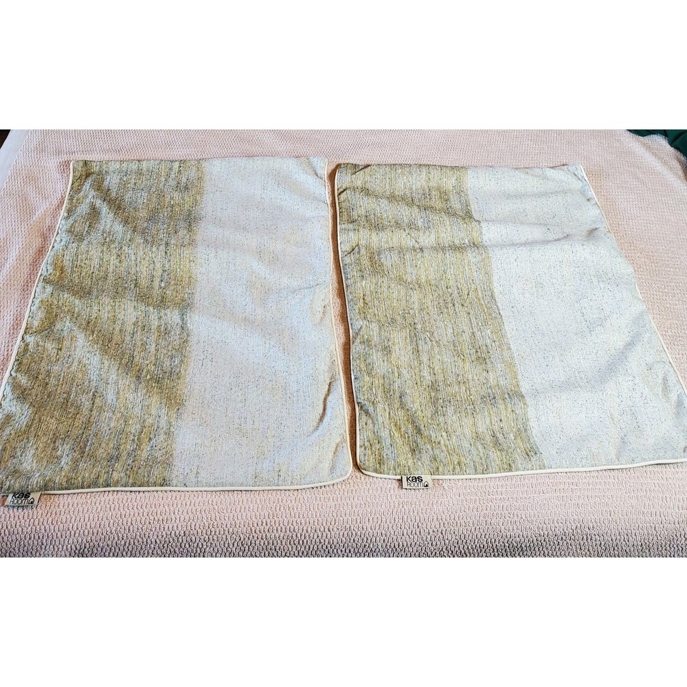 Kas Room 2 Standard Pillow Shams Decorative Set of 2 Beige & Gold Thread 18x26